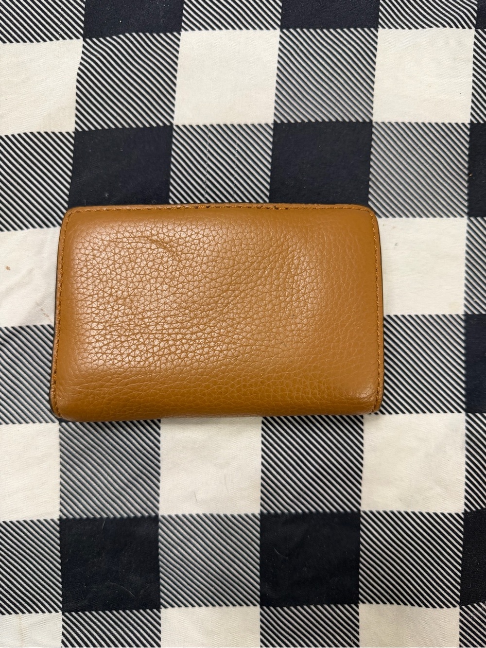 Michael Kors Cognac Pebbled Leather Zip Wallet with Gold Plaque - Picture 2 of 10